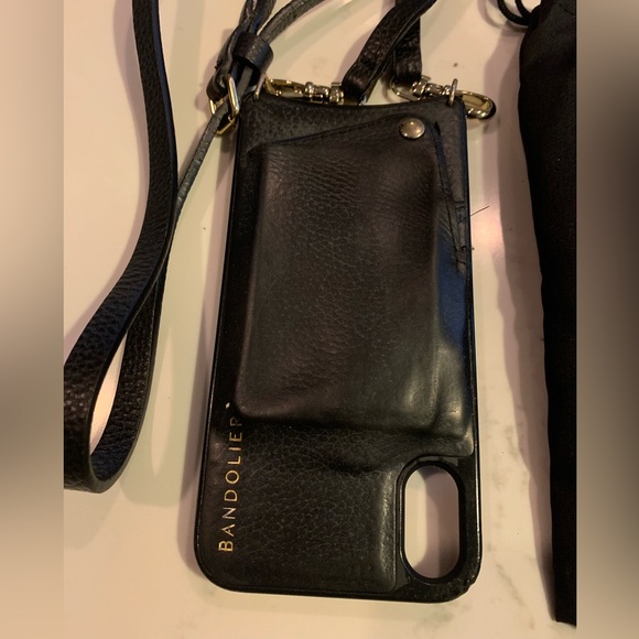 Bandolier crossbody phone case wallet for iPhone XR.  Pebbled black leather. - Picture 4 of 7